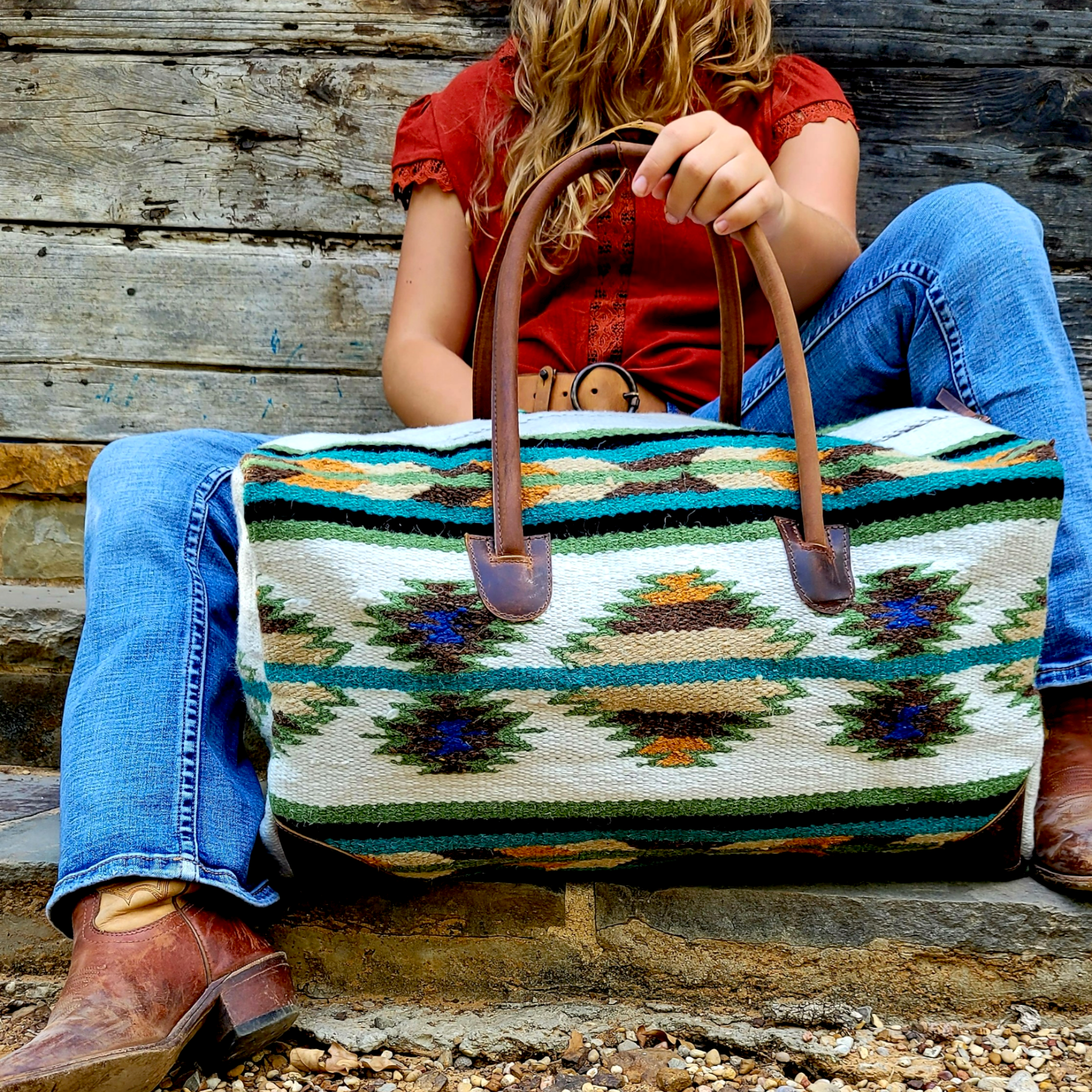 Bundle Deal Aspen Wool Southwestern Aztec Large Weekender Duffel Bag + Handwoven Wool Tote Purse - Ranch Junkie Mercantile LLC 