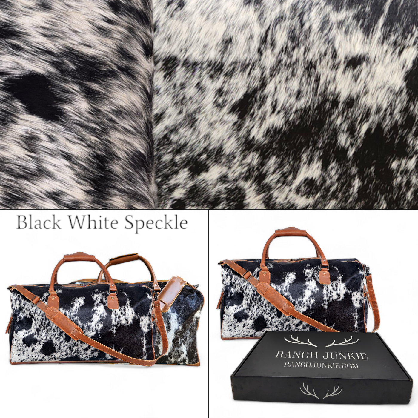 Large Genuine Cowhide Weekender Duffel Black Highlands Duffel - Ranch Junkie Mercantile LLC 