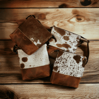 Bundle Deal- The Highlands Saddle Genuine Cowhide Large Crossbody Bag + Saddle Wristlet Clutch - Ranch Junkie Mercantile LLC