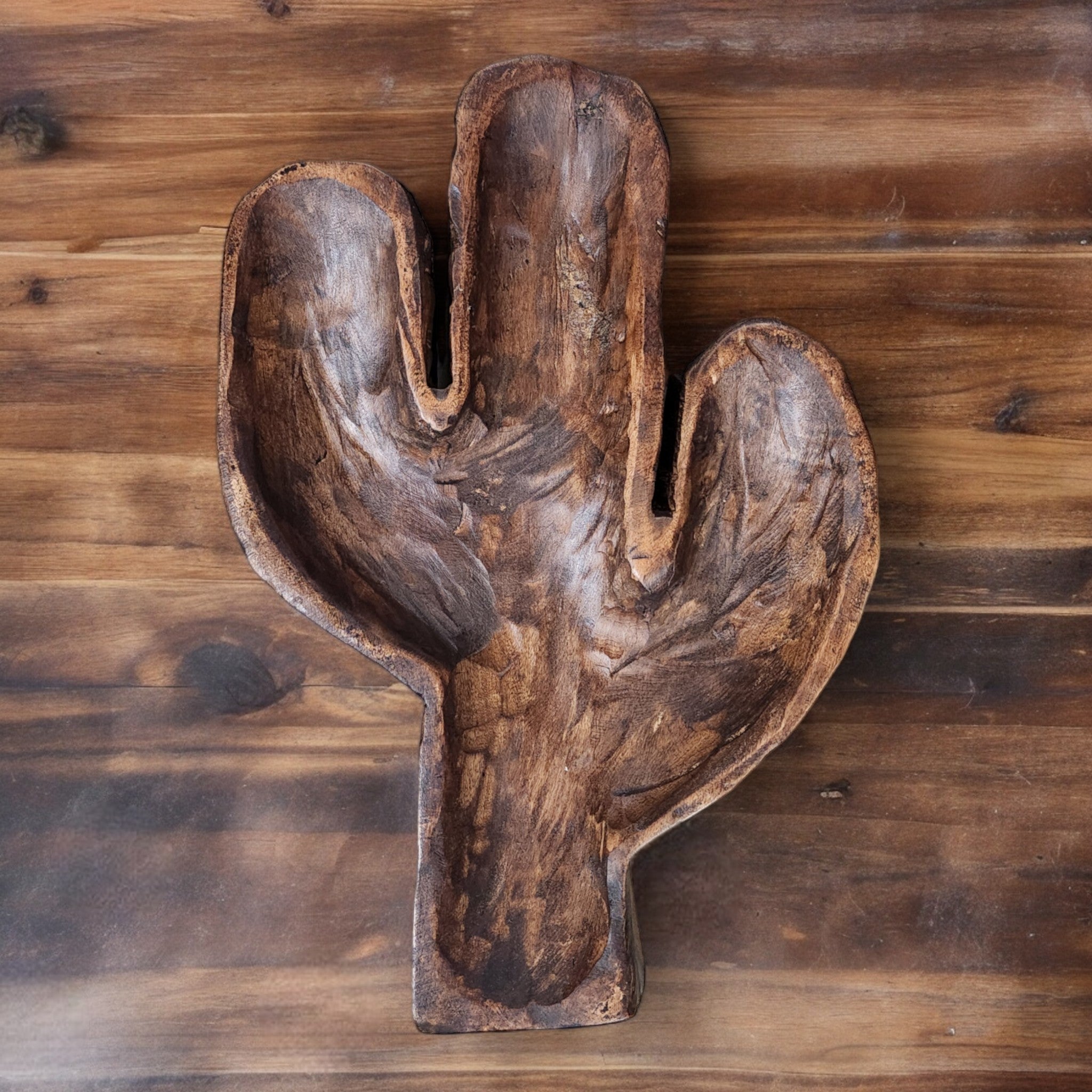 Large Wood Cactus Dough Bowl Or Wall Hanging - Ranch Junkie Mercantile LLC 