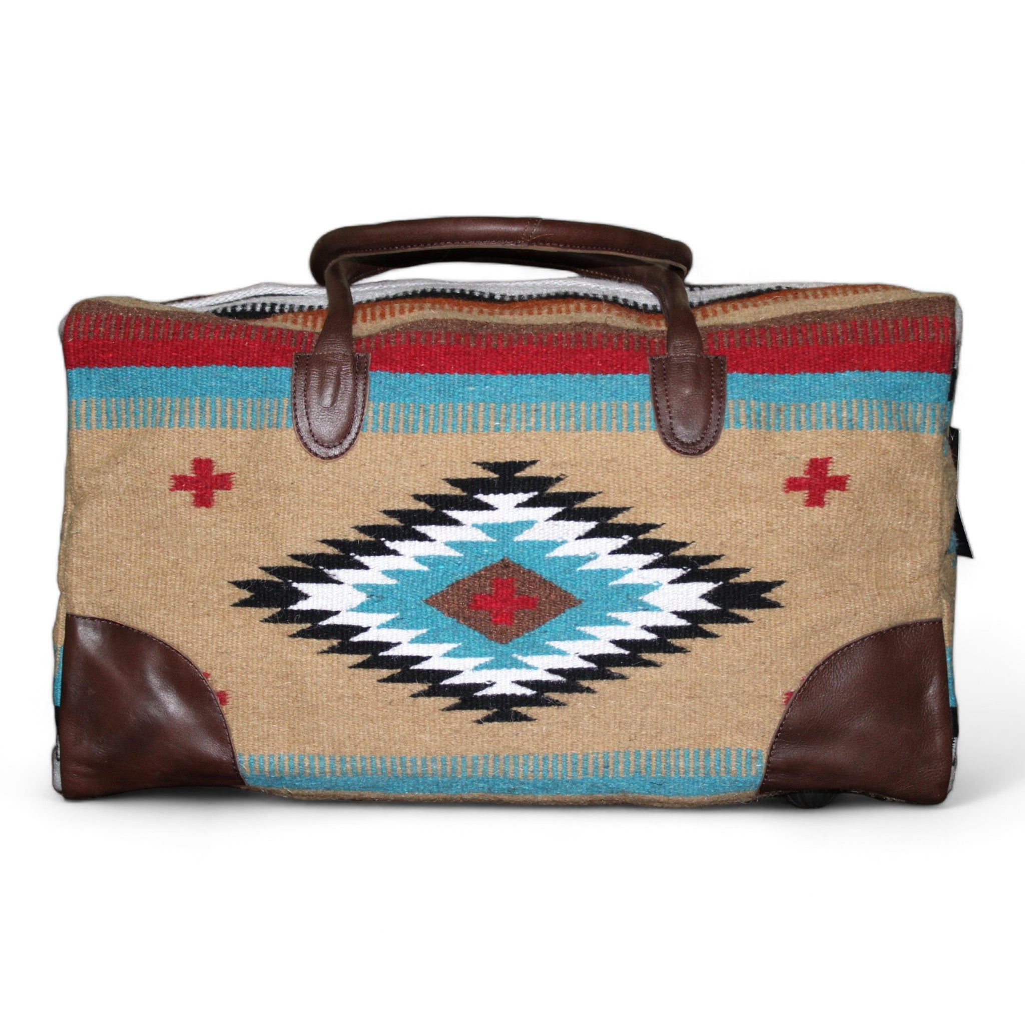 Aztec Large Weekender Southwestern Duffel Bag Cayman Saddle Blanket Bag 100% Leather Handles - Ranch Junkie Mercantile LLC 