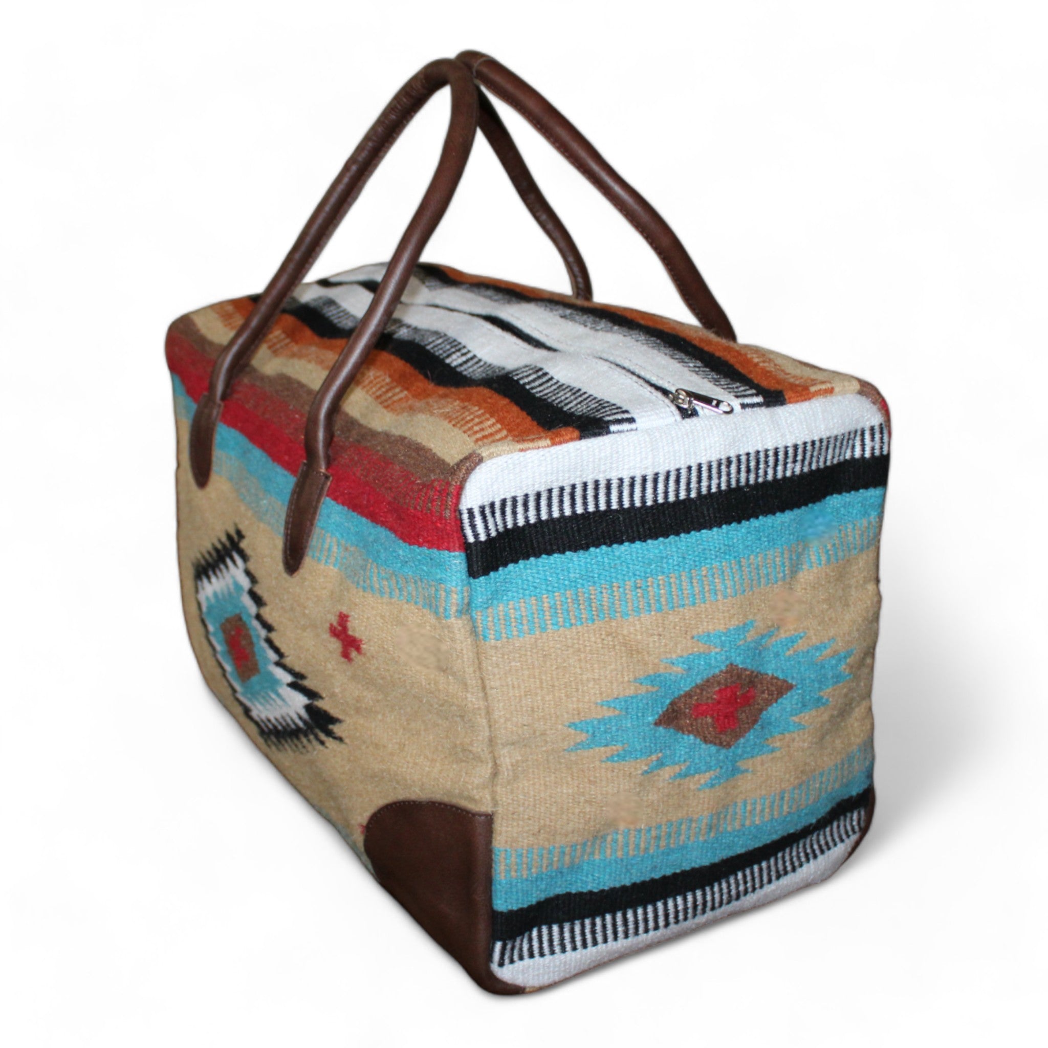 Aztec Large Weekender Southwestern Duffel Bag Cayman Saddle Blanket Bag 100% Leather Handles - Ranch Junkie Mercantile LLC 