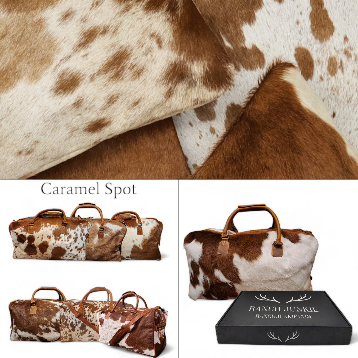 Saddle Large Genuine Cowhide Weekender Highlands Cowhide Duffel - Ranch Junkie Mercantile LLC 