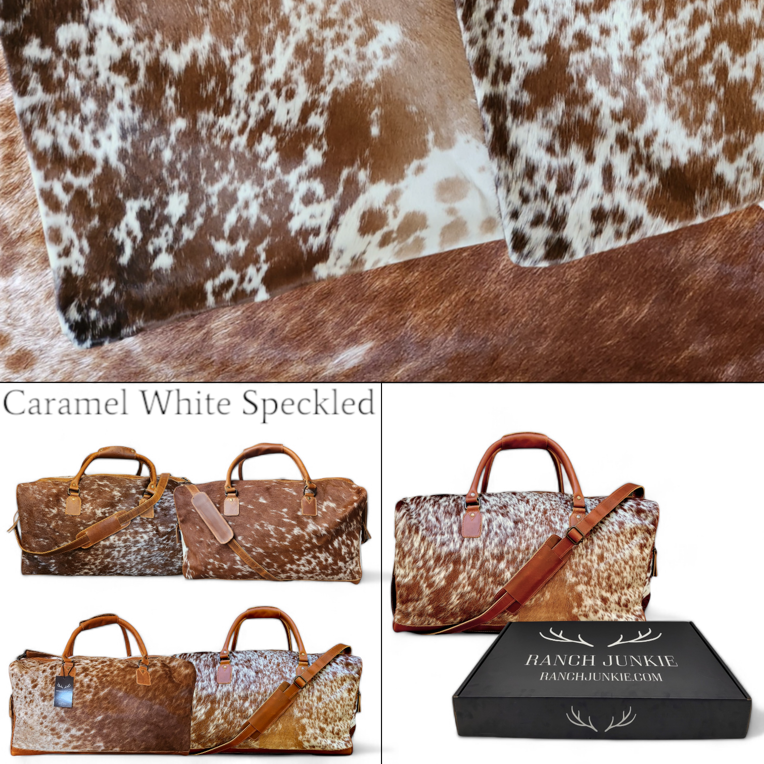 Saddle Large Genuine Cowhide Weekender Highlands Cowhide Duffel - Ranch Junkie Mercantile LLC 