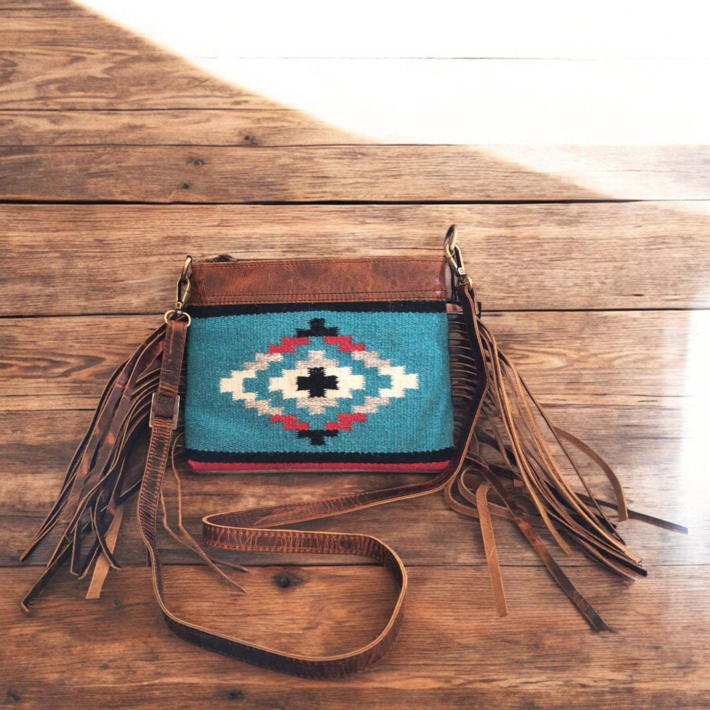 Catalina Handcrafted Saddle Blanket And Vintage Leather Crossbody - Ranch Junkie Mercantile LLC 