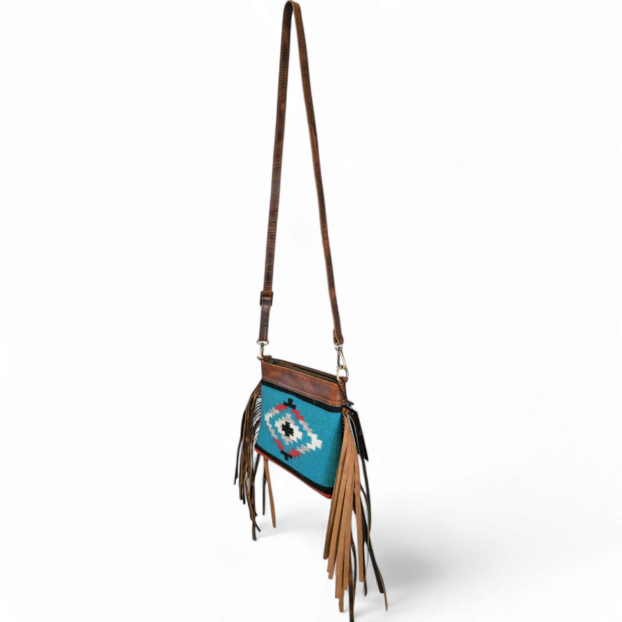 Catalina Handcrafted Saddle Blanket And Vintage Leather Crossbody - Ranch Junkie Mercantile LLC 