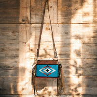 Catalina Handcrafted Saddle Blanket And Vintage Leather Crossbody - Ranch Junkie Mercantile LLC 