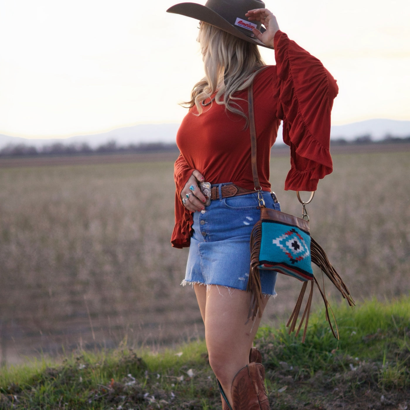 Catalina Handcrafted Saddle Blanket And Vintage Leather Crossbody Purse - Ranch Junkie Mercantile LLC 