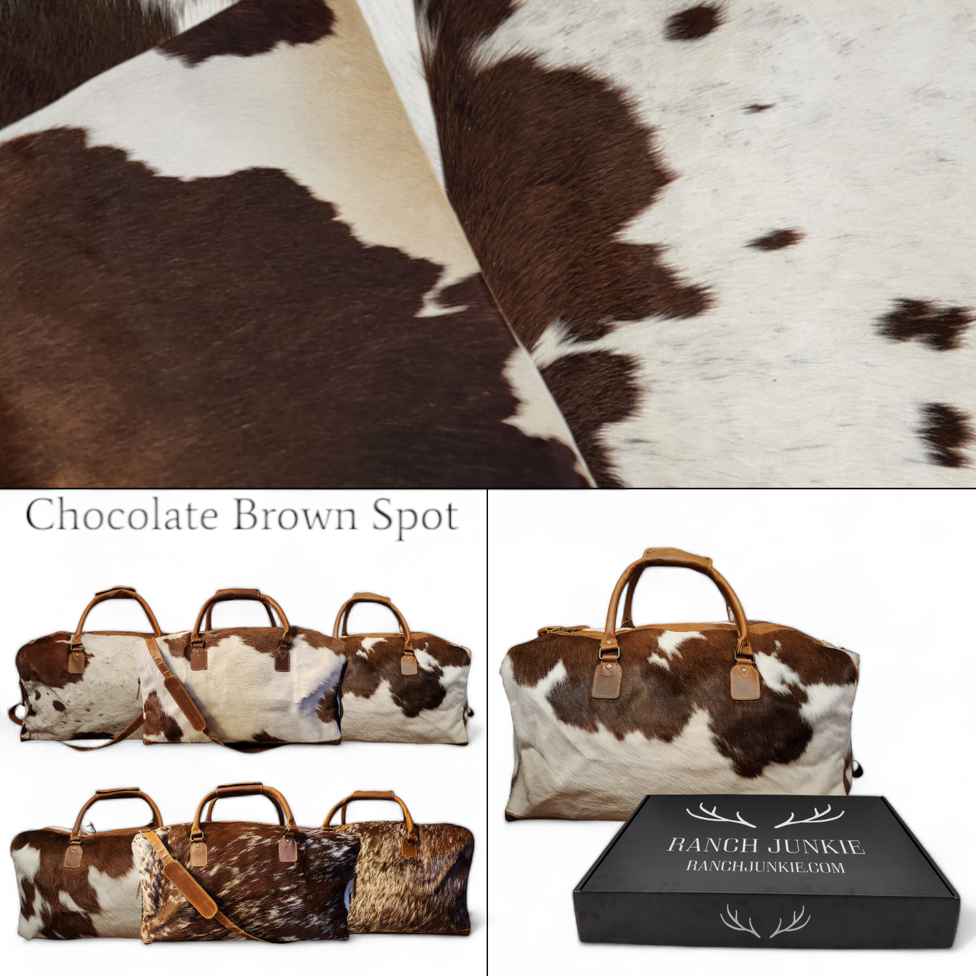 Saddle Large Genuine Cowhide Weekender Highlands Cowhide Duffel - Ranch Junkie Mercantile LLC 