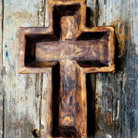 Large Wood Cross Dough Bowl Or Wall Hanging