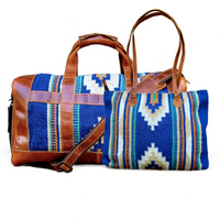 Bundle Deal Dakota Southwestern Leather Aztec Weekender Duffel Bag + Large Handwoven Wool Boho Tote - Ranch Junkie Mercantile LLC 