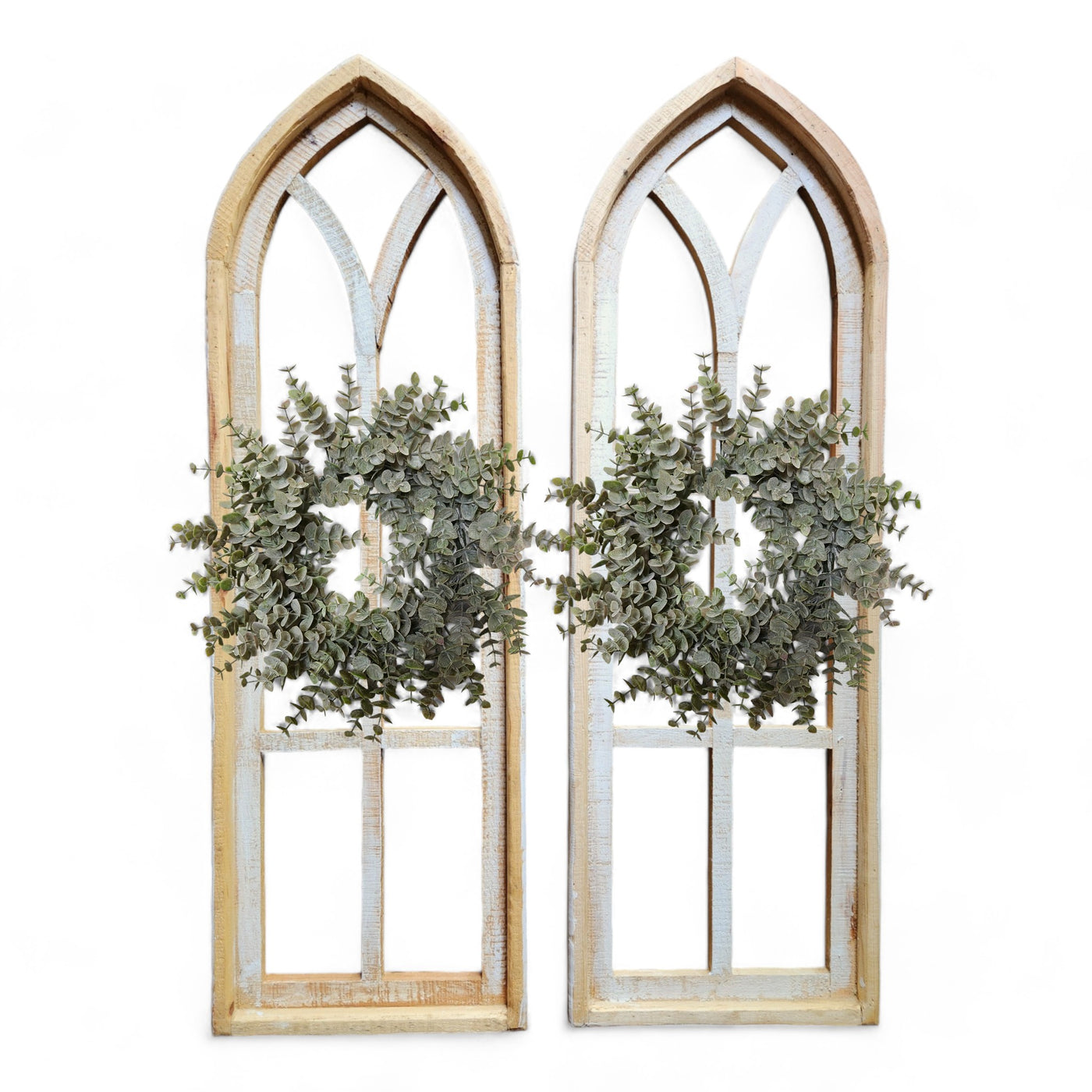 37" X 12" Farmhouse Wooden Wall Window Arches -Rustic Cathedral Wood Window- Dandelion - Ranch Junkie Mercantile LLC 