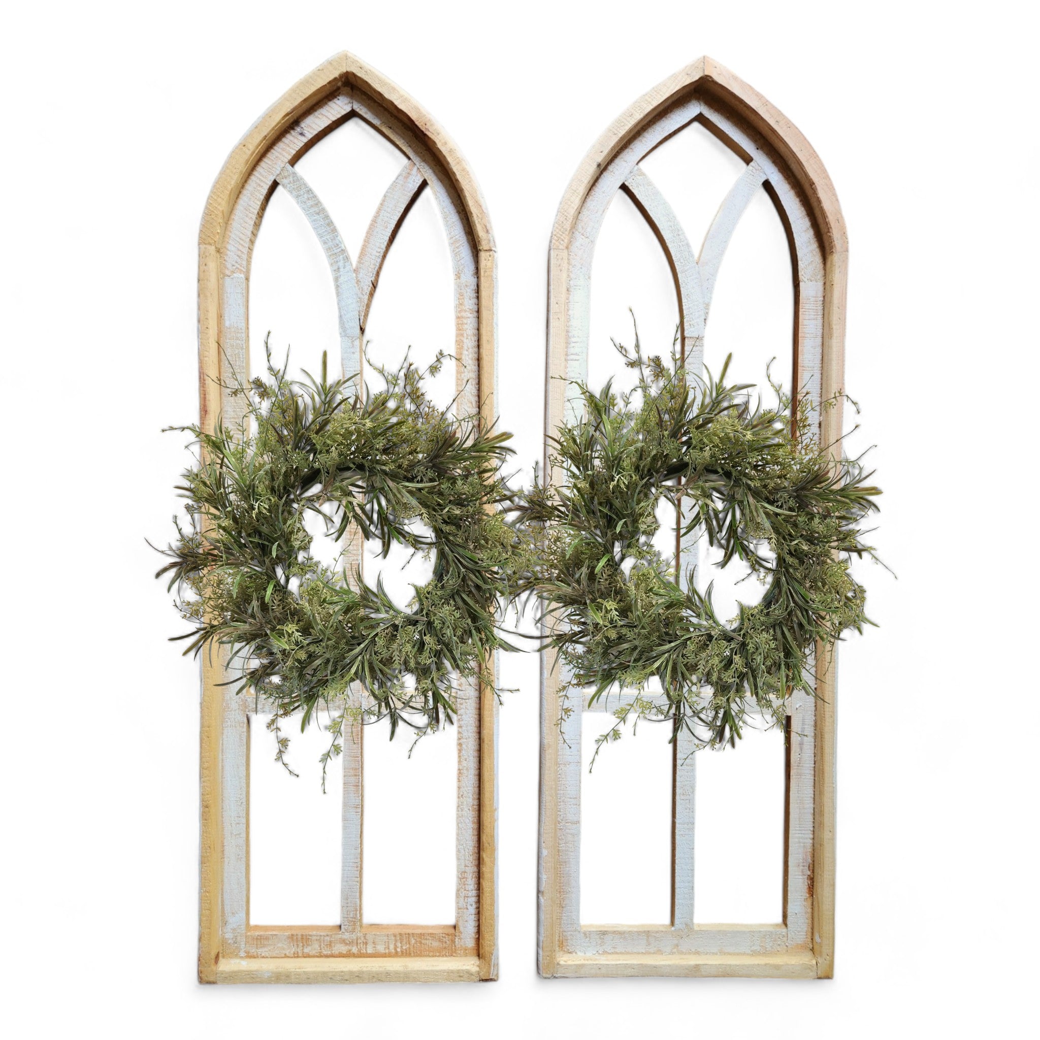 37" X 12" Farmhouse Wooden Wall Window Arches -Rustic Cathedral Wood Window- Dandelion - Ranch Junkie Mercantile LLC 