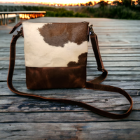 Bundle Deal Dark Vintage Brown Highlands Cowhide Crossbody Purse + Cowhide Credit Card Wallet - Ranch Junkie Mercantile LLC 