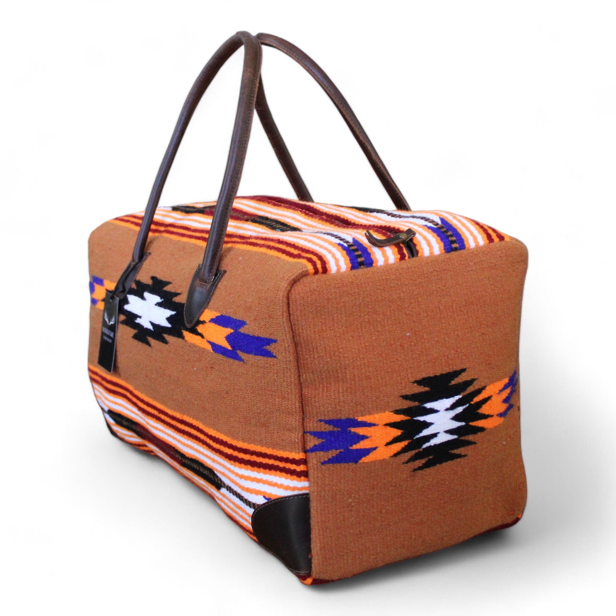 Boho Aztec Large Weekender Southwestern Duffel Bag Del Sol Saddle Blanket Bag 100% Leather Handles - Ranch Junkie Mercantile LLC 