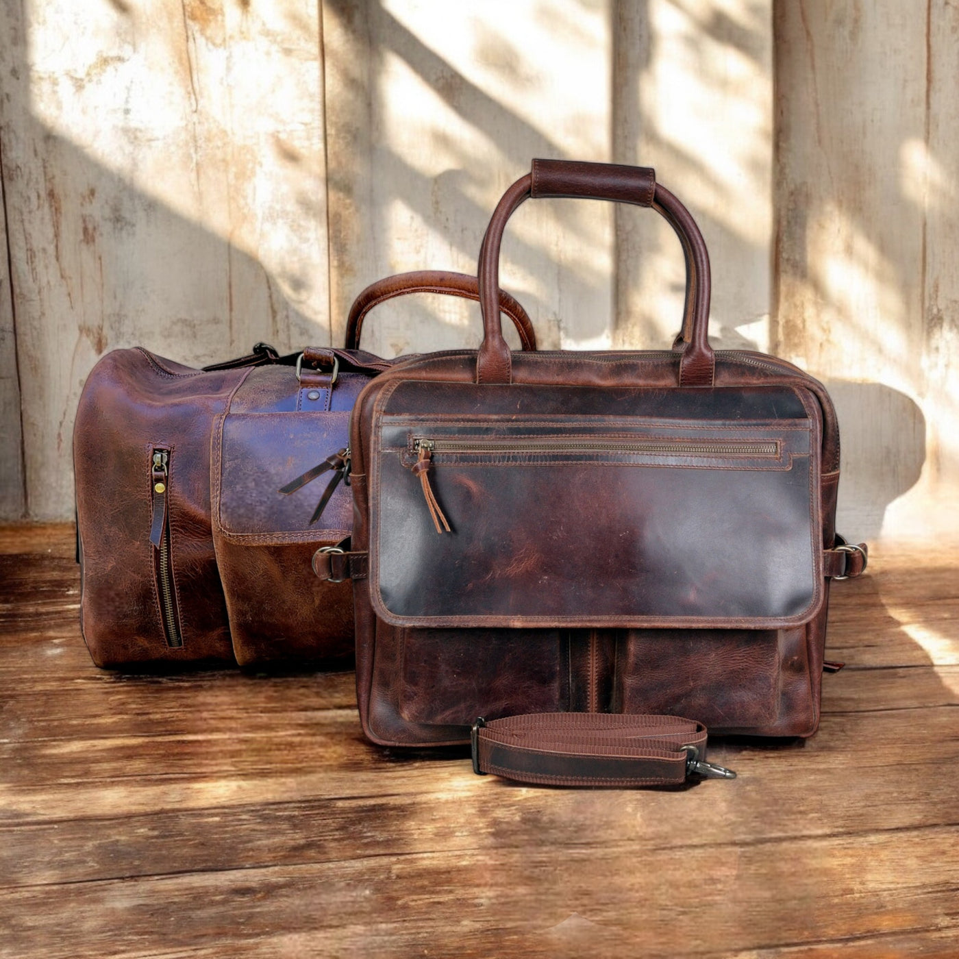 Bundle Deal Denali Leather Weekender + Denali Navigator Vintage Leather Large Messenger Bag - Ranch Junkie Mercantile LLC 