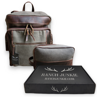 Bundle Deal Canvas/Leather Drifter Backpack + Toiletry Bag Army Green - Ranch Junkie Mercantile LLC 