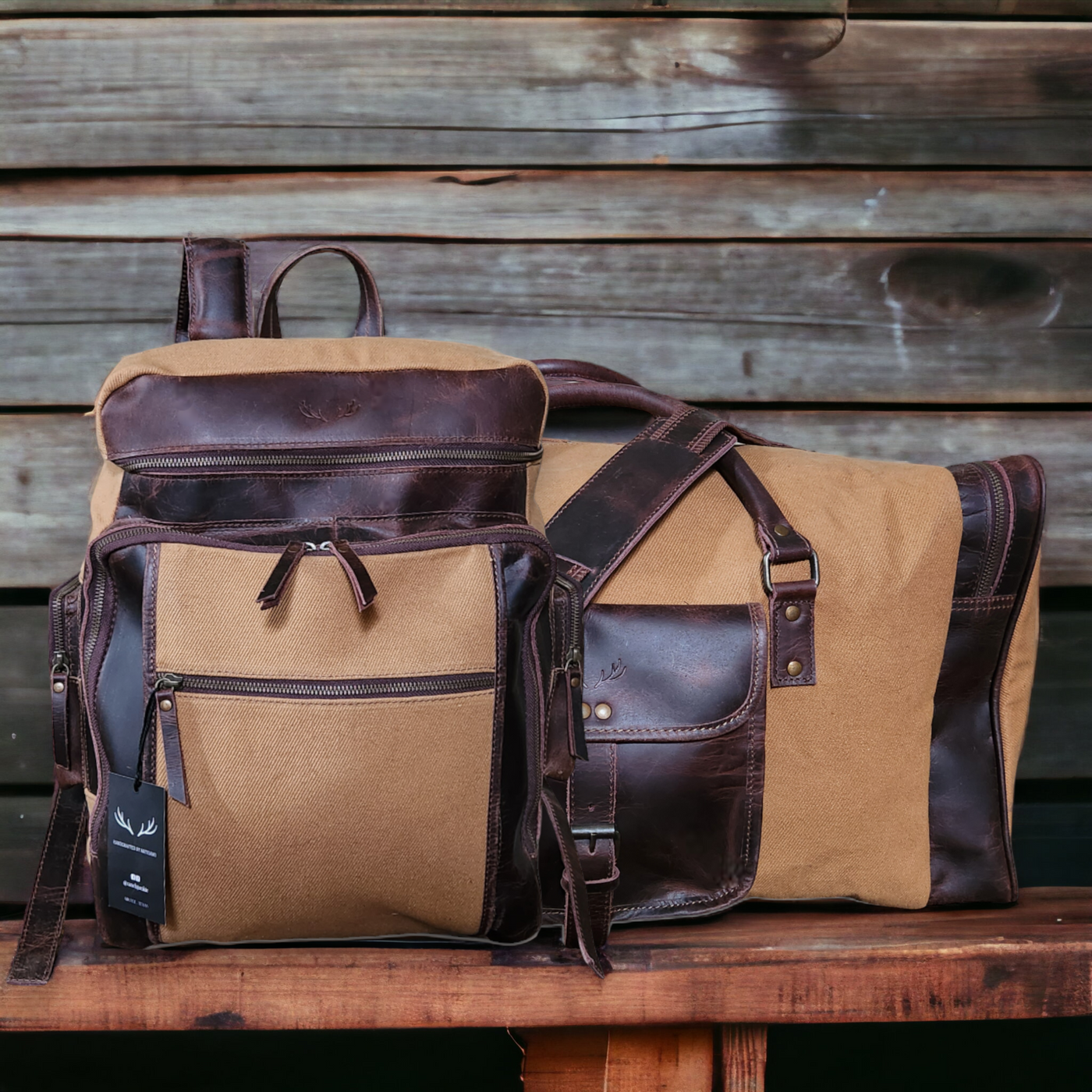 Bundle Deal Canvas/Leather Drifter Weekender Duffel Bag Tan + Drifter Backpack - Ranch Junkie Mercantile LLC 