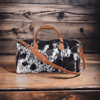 Bundle Deal  Black Highlands Large Genuine Cowhide Weekender Duffel Bag+ Black Tote Cowhide Purse - Ranch Junkie Mercantile LLC 