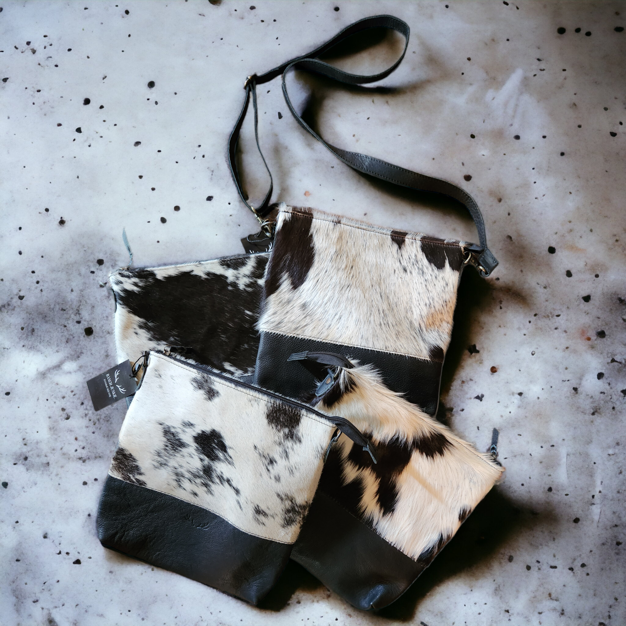 Bundle Deal Highlands Black Cowhide Crossbody Purse + Cowhide Credit Card Wallet - Ranch Junkie Mercantile LLC 