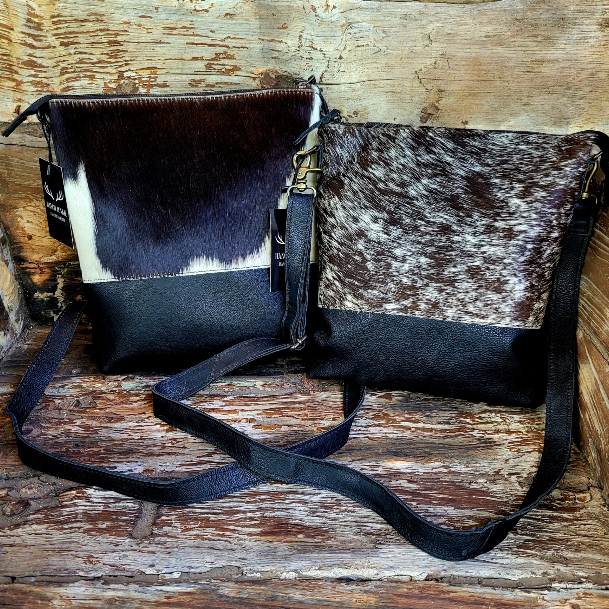 Bundle Deal Highlands Black Cowhide Crossbody Purse + Cowhide Credit Card Wallet - Ranch Junkie Mercantile LLC 