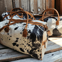 Bundle Deal  Black Highlands Large Genuine Cowhide Weekender Duffel Bag+ Black Tote Cowhide Purse - Ranch Junkie Mercantile LLC 