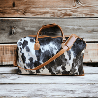 Bundle Deal  Black Highlands Large Genuine Cowhide Weekender Duffel Bag+ Black Tote Cowhide Purse - Ranch Junkie Mercantile LLC 