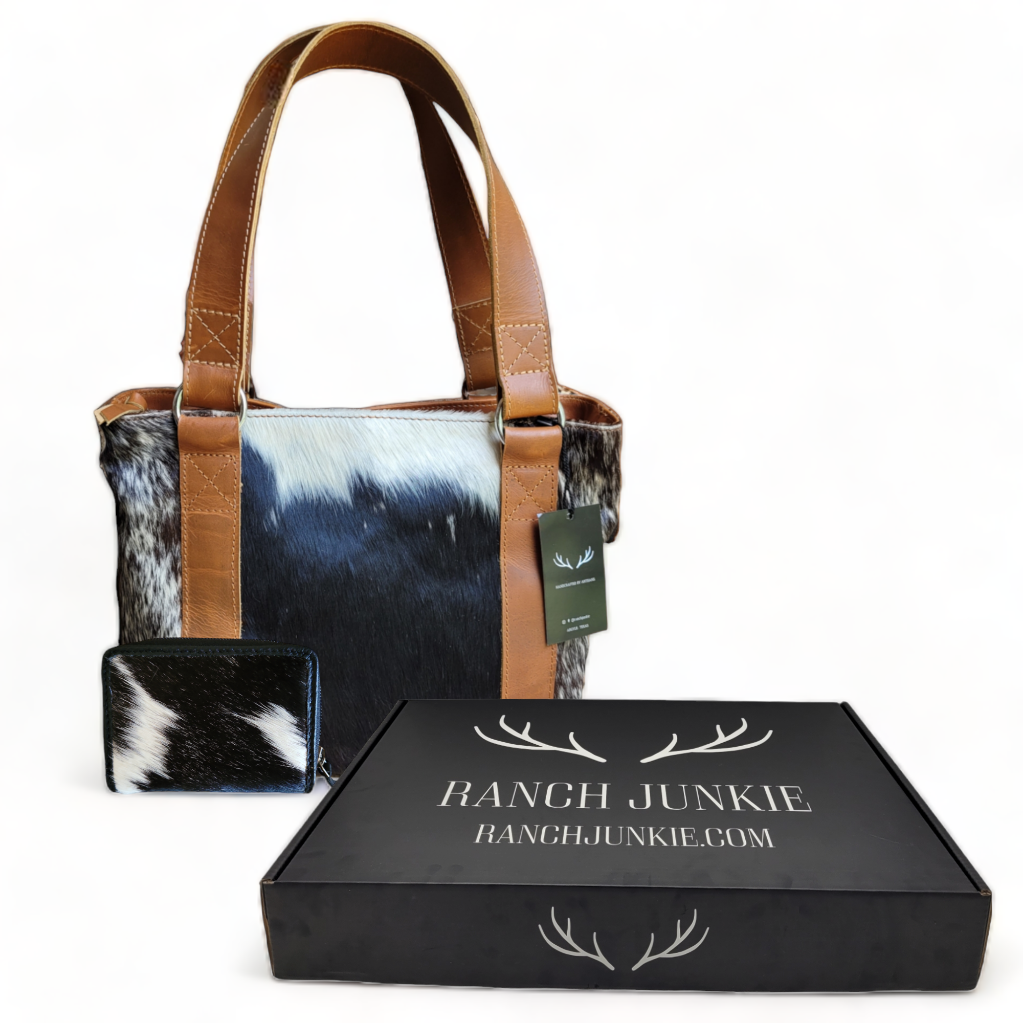 Bundle Deal Highlands Black Cowhide Tote Purse + Credit Card Wallet - Ranch Junkie Mercantile LLC 