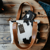 Bundle Deal -The Highlands Cowhide Tote Purse Black + Envelope Cowhide Large Wallet Black - Ranch Junkie Mercantile LLC