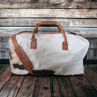 Sample Sale Highlands Saddle Tricolor Large Genuine Cowhide Weekender Cowhide Duffel #6 - Ranch Junkie Mercantile LLC 