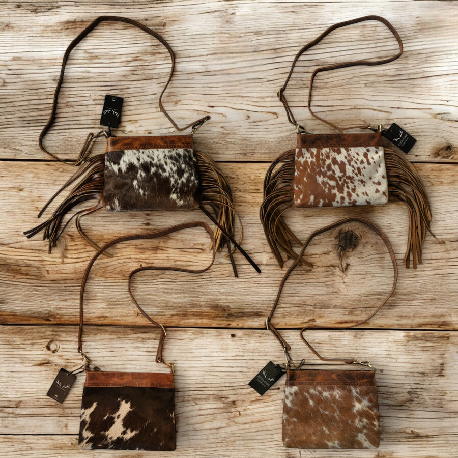 Highlands Handcrafted Cowhide And Vintage Leather Crossbody- Cowhide Crossbody - Ranch Junkie Mercantile LLC 