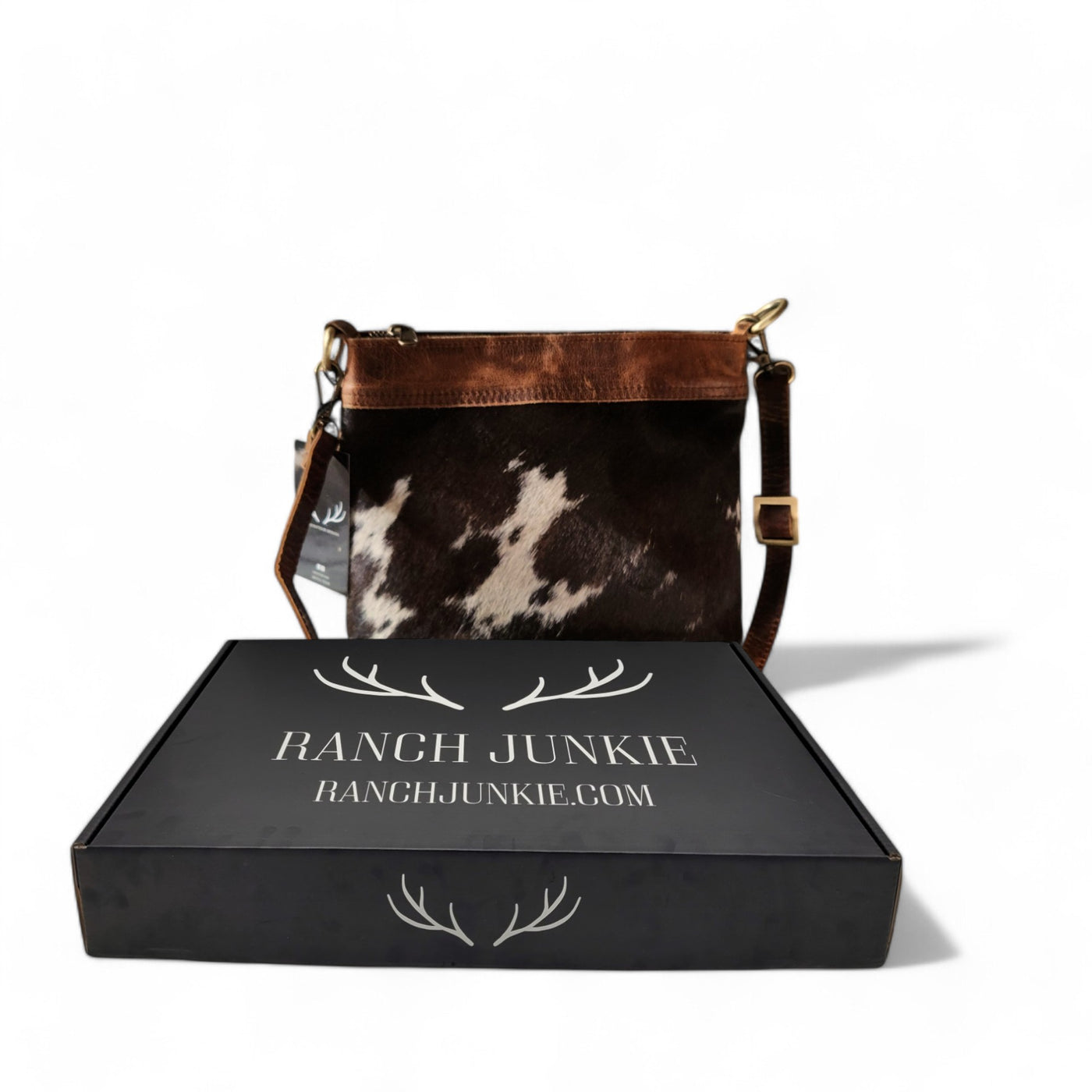 Highlands Handcrafted Cowhide And Vintage Leather Crossbody- Cowhide Crossbody - Ranch Junkie Mercantile LLC 