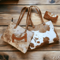 Mega Bundle Deal -The Highlands Large Genuine Cowhide Weekender Duffel Saddle+ Saddle Tote + Envelope Saddle Wallet - Ranch Junkie Mercantile LLC 