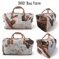 Sample Sale Highlands Saddle Tricolor Large Genuine Cowhide Weekender Cowhide Duffel #5 - Ranch Junkie Mercantile LLC 