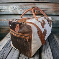 Sample Sale Highlands Saddle Tricolor Large Genuine Cowhide Weekender Cowhide Duffel #5 - Ranch Junkie Mercantile LLC 