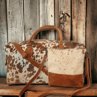 Bundle Deal Highlands Large Genuine Cowhide Weekender Duffel Saddle+ Crossbody Purse Saddle - Ranch Junkie Mercantile LLC 