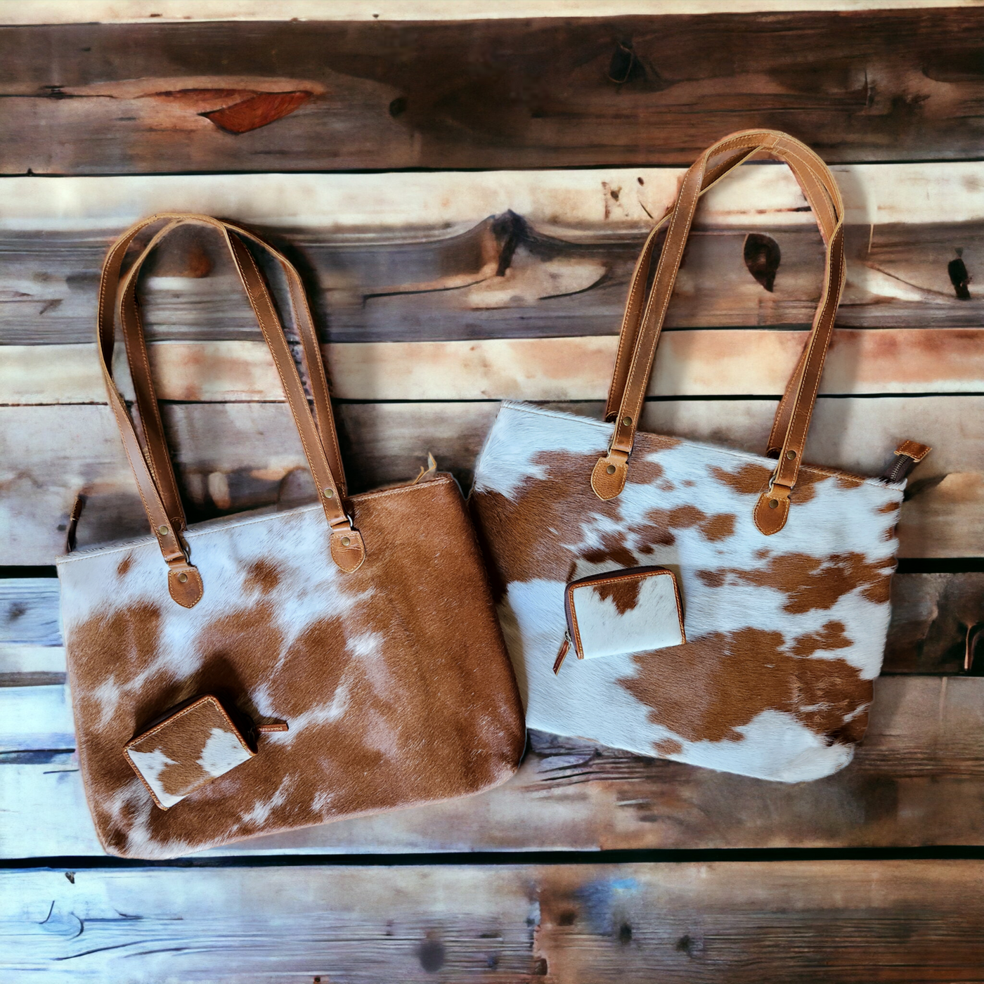 Bundle Deal Highlands Saddle Cowhide Large Tote + Credit Card Wallet - Ranch Junkie Mercantile LLC 