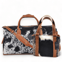 Bundle Deal  Black Highlands Large Genuine Cowhide Weekender Duffel Bag+ Black Tote Cowhide Purse - Ranch Junkie Mercantile LLC 