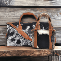 Bundle Deal  Black Highlands Large Genuine Cowhide Weekender Duffel Bag+ Black Tote Cowhide Purse - Ranch Junkie Mercantile LLC 