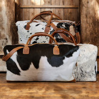 Large Genuine Cowhide Weekender Duffel Black Highlands Duffel - Ranch Junkie Mercantile LLC 