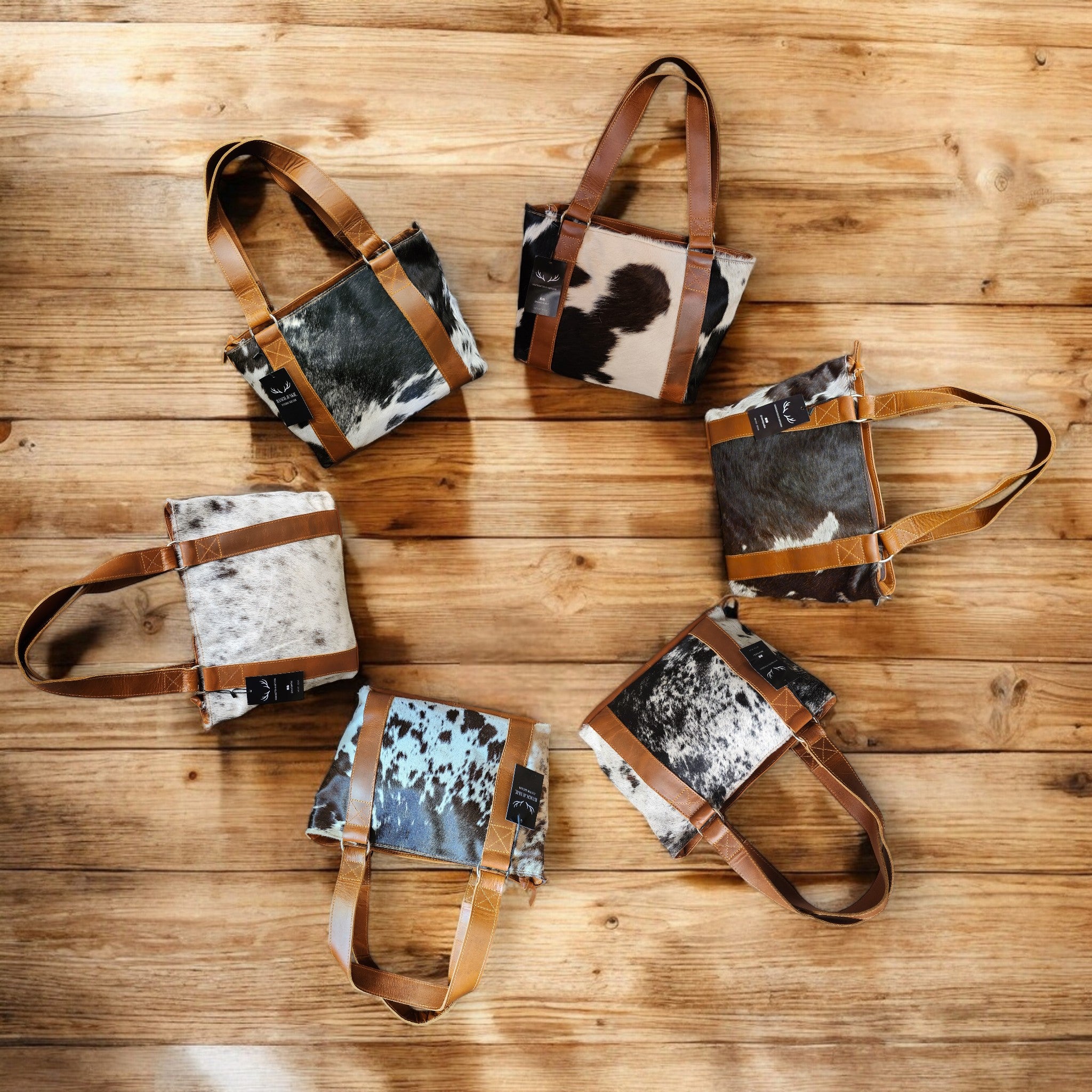 Leather cowhide small sold tote bag