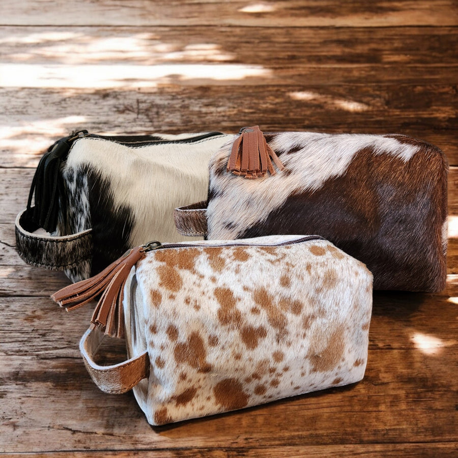 Genuine Cowhide Handcrafted Cosmetic Pouch Highlands Cowhide Makeup Bag - Ranch Junkie Mercantile LLC 