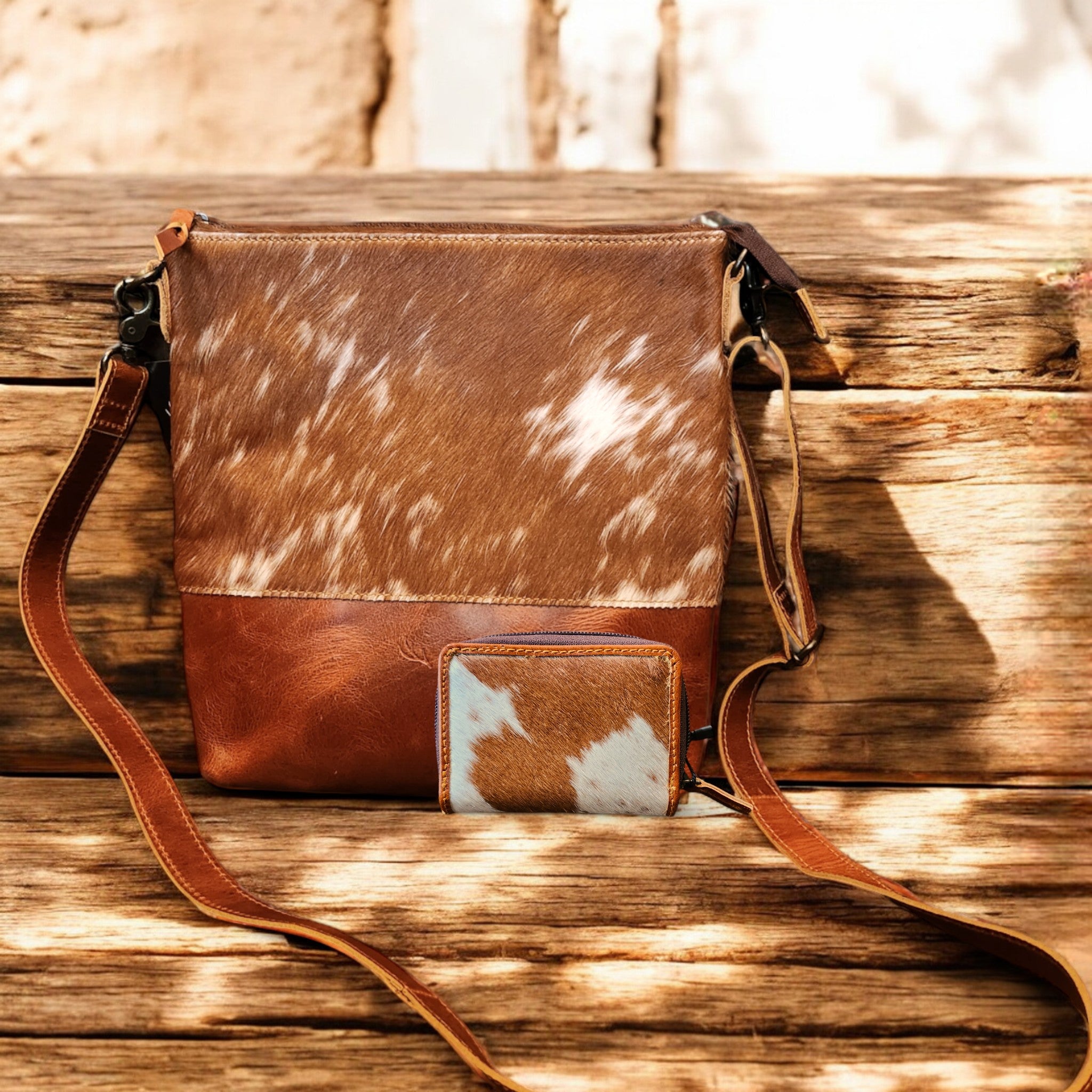 Bundle Deal Highlands Saddle Cowhide Crossbody Purse Cowhide Credit Card Wallet 8809775366403