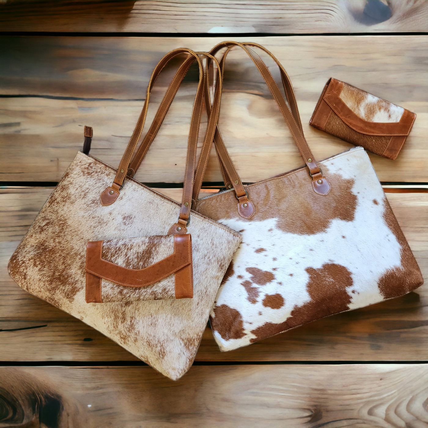 Bundle Deal Highlands Cowhide Large Tote Saddle + Envelope Cowhide Large Wallet Saddle - Ranch Junkie Mercantile LLC 