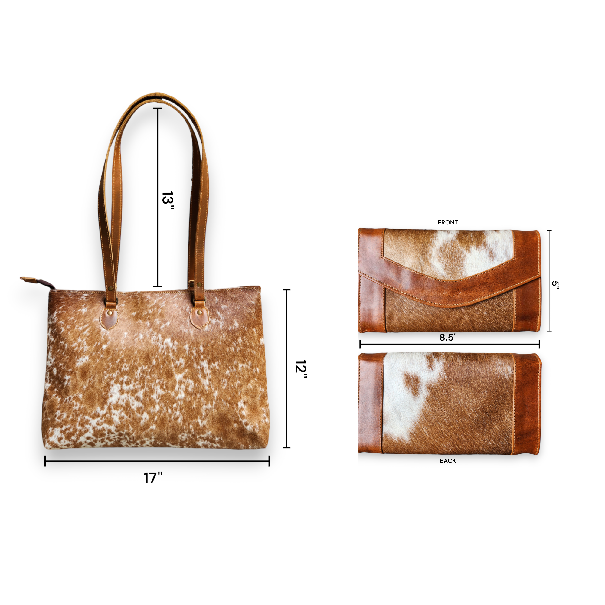 Bundle Deal Highlands Cowhide Large Tote Saddle + Envelope Cowhide Large Wallet Saddle - Ranch Junkie Mercantile LLC 