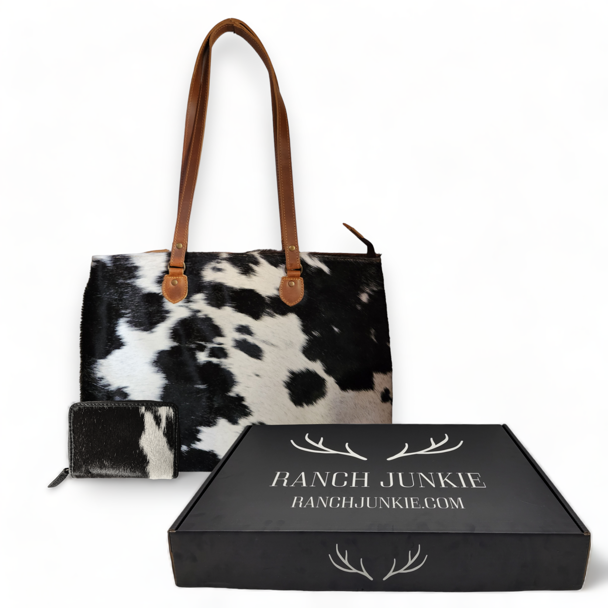 Bundle Deal Highlands Black Cowhide Large Tote + Credit Card Wallet - Ranch Junkie Mercantile LLC 