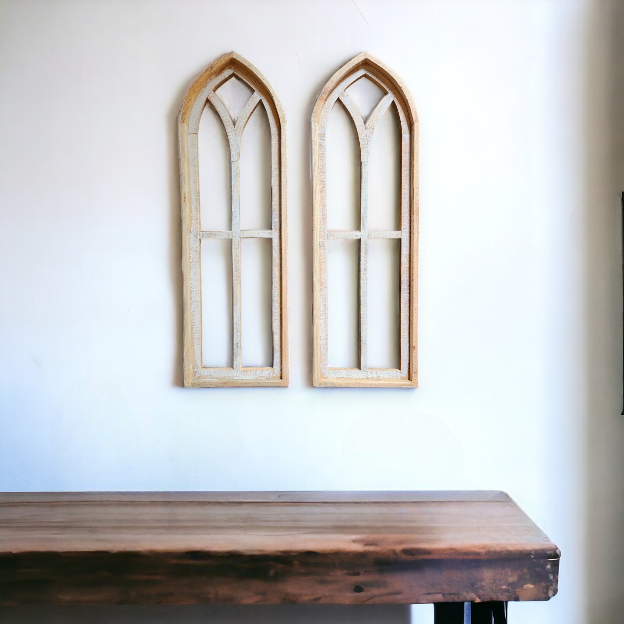 Ivory Point Farmhouse Wooden Wall Window Arches Set of 2 -3 Sizes - Rustic Cathedral Wood Windows - Ranch Junkie Mercantile LLC 