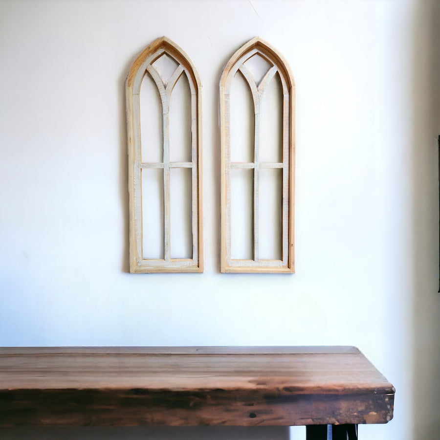 Ivory Point Farmhouse Wooden Wall Window Arches Set of 2 -3 Sizes - Rustic Cathedral Wood Windows - Ranch Junkie Mercantile LLC 