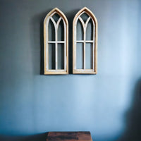 The Ivory Point Farmhouse Wooden Wall Window Arches Set of 2 -3 Sizes - Rustic Cathedral Wood Windows