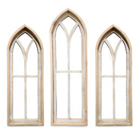 Ivory Point Cathedral Wood Window Collection - Set of 2 Medium Ivory Points + 1 Large Ivory Point  Rustic Cathedral